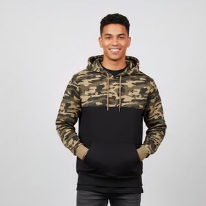 A.M. London Men's S Camo Color Block Hoodie Sz S Pullover Pockets Streetwear Y2K